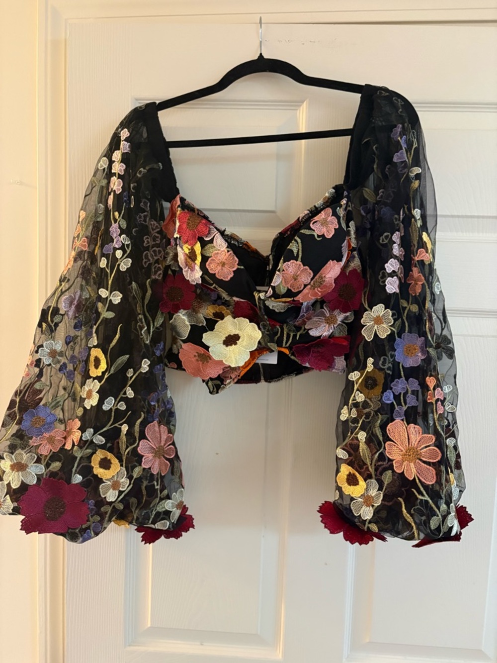 AKIRA NWT Black Floral Embroidered Crop Top